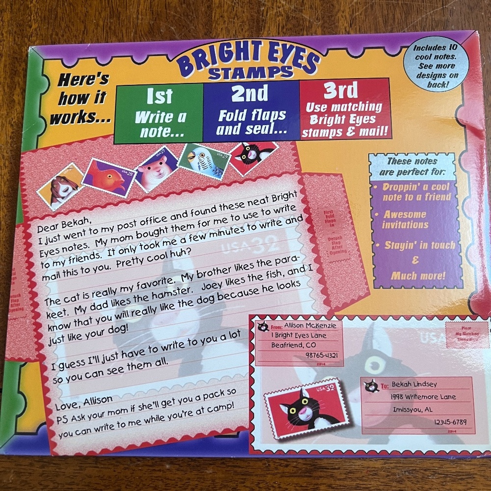 NEW Vintage USPS Bright Eyes Stamps 10-Count Note Cards / Opened